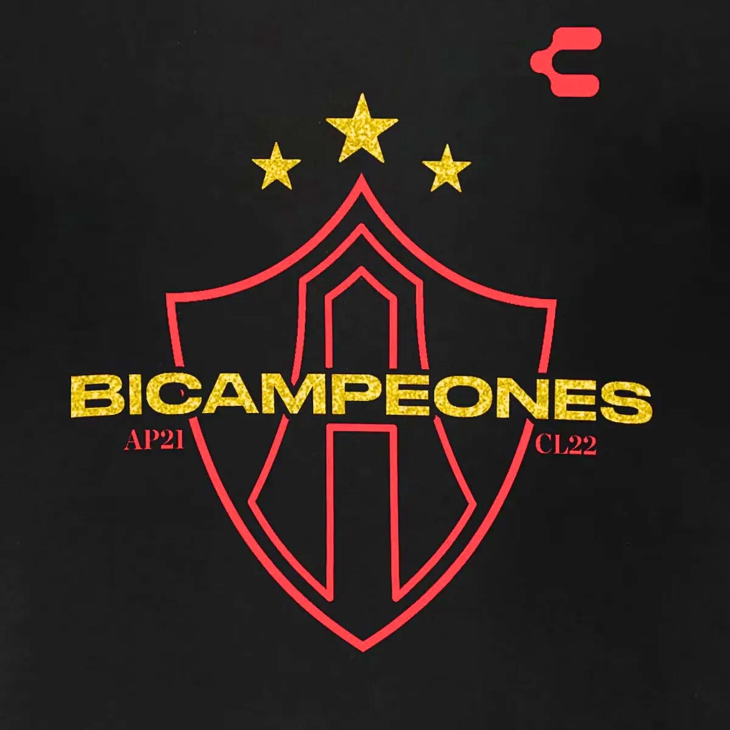 Playera Conmemorativa Charly Atlas Fc Bicampeones 2021-22 Negra