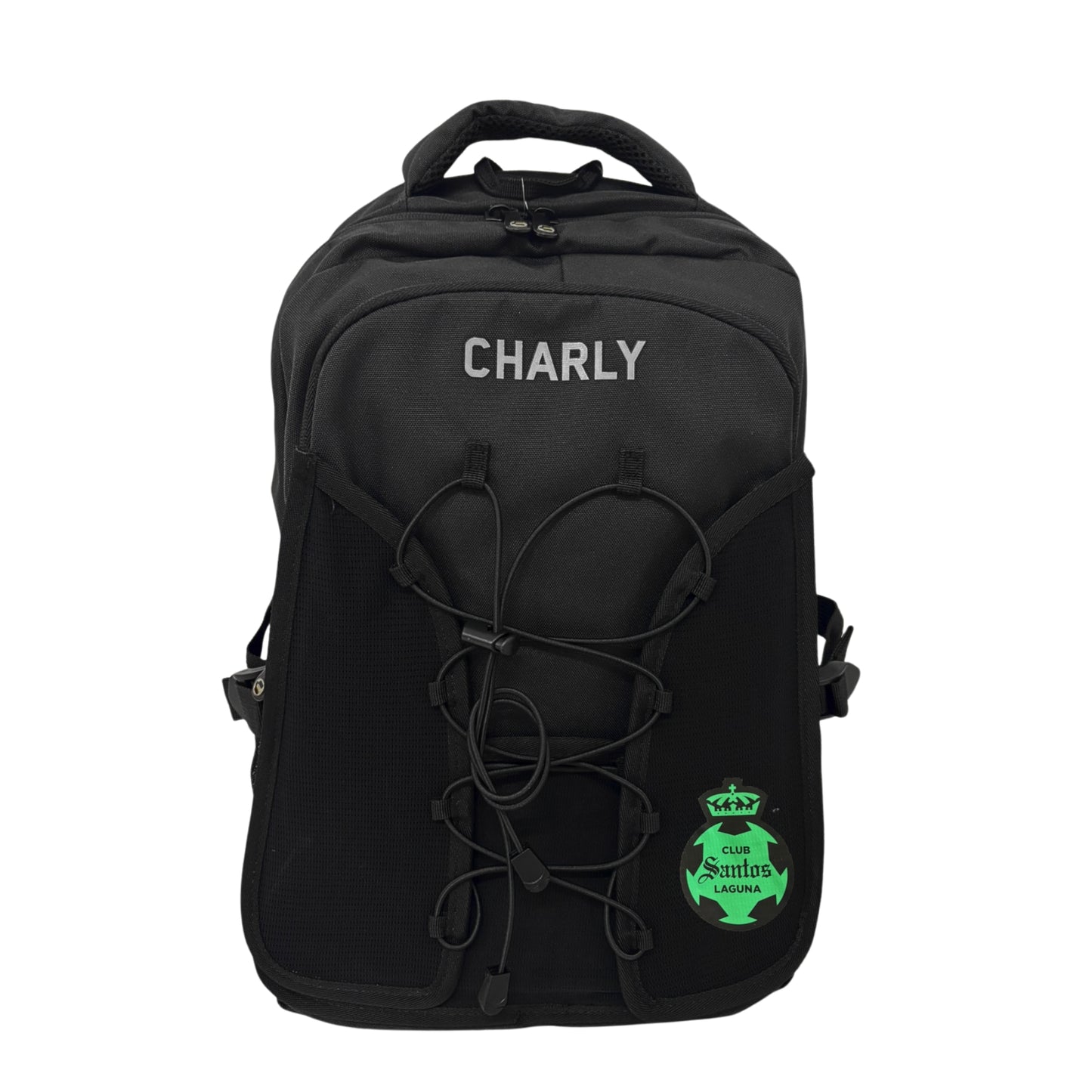 Mochila Charly Club Santos Deportiva Comoda Mediana Negra Resistente